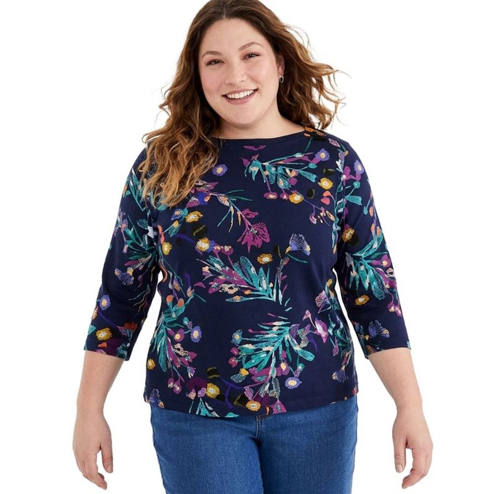 Plus Size Lola Floral-Print Pima Knit Top
